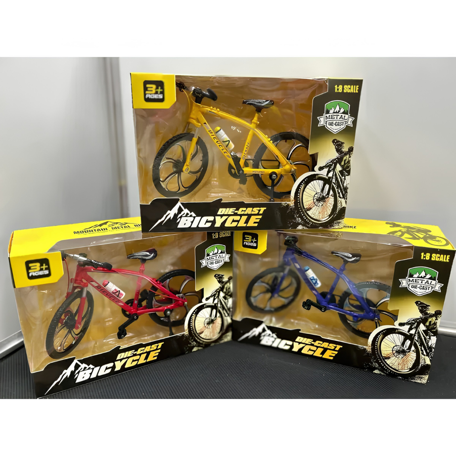 Die cast model bicycle frame is constructed with alloy metal
