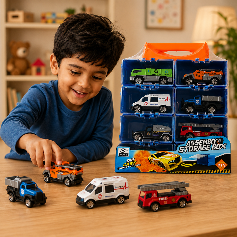 Assembly  storage box play set designed for 1:64 scale toy cars