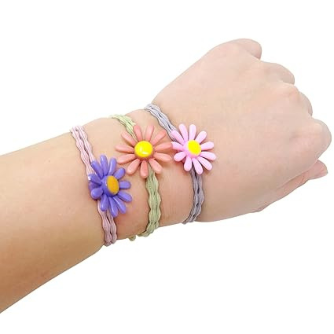 Pastel Daisy flower elastic hair ties being like a  bracelets