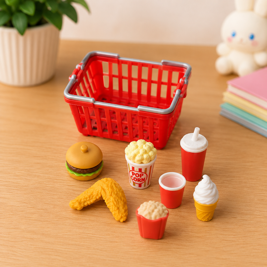 Fast Food Mini Eraser set with shopping basket