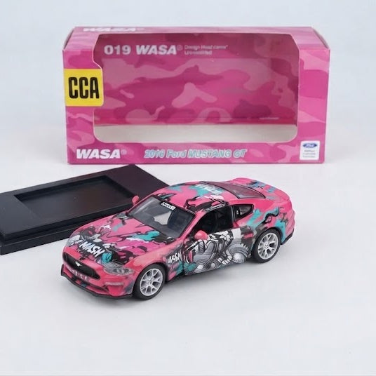CCA 2018 Ford Mustang GT 1:64 Scale Diecast Model in Pink Camo Display Box