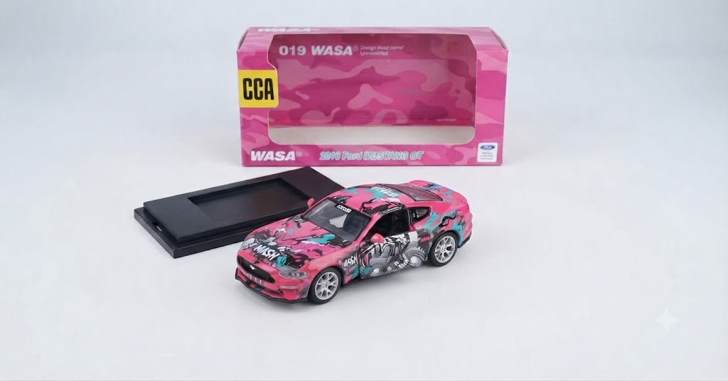 CCA 2018 Ford Mustang GT 1:64 Scale Diecast Model in Pink Camo Display Box