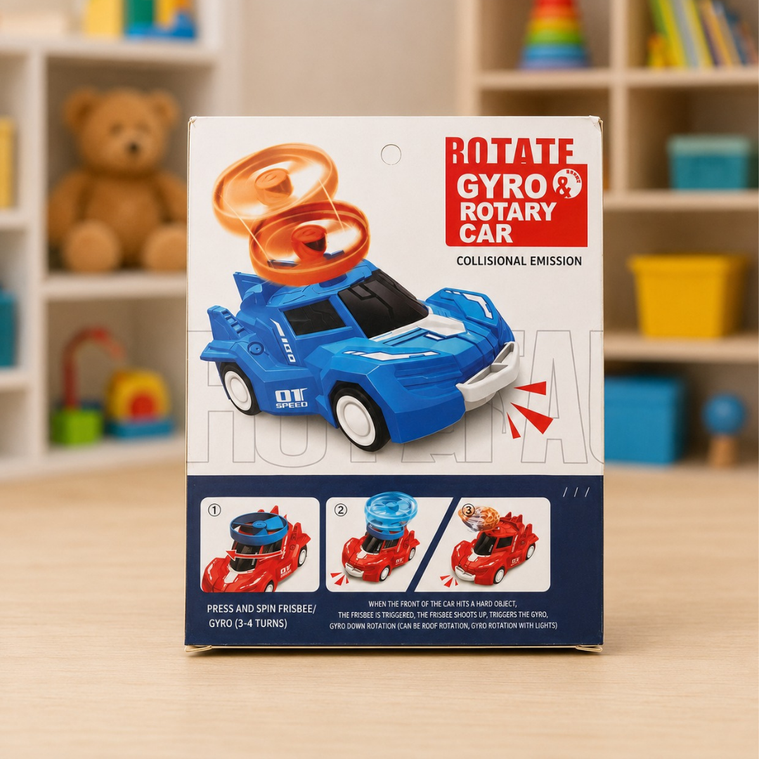 Rotating Gyro & Disc Launch Toy Car With Random Colors & Design