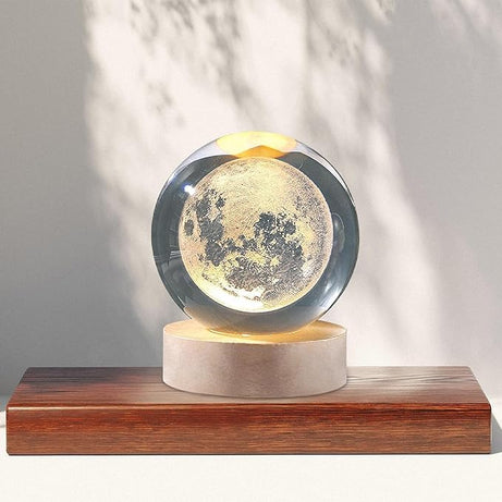 Kidsbestie-Galaxy 3D Crystal Ball Night Light with Wooden Base USB Table LED