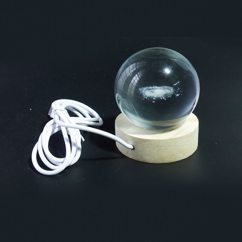 Kidsbestie-Galaxy 3D Crystal Ball Night Light with Wooden Base USB Table LED Wooden Crystal Ball for Home, Office Decoration and Birthday Gift 