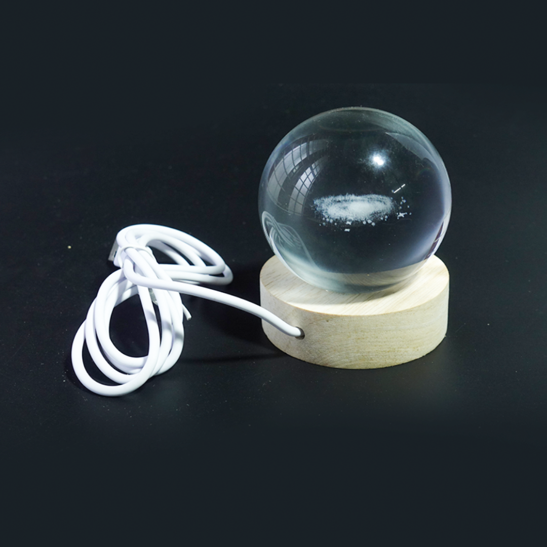Kidsbestie-Galaxy 3D Crystal Ball Night Light with Wooden Base USB Table LED Wooden Crystal Ball for Home, Office Decoration and Birthday Gift 