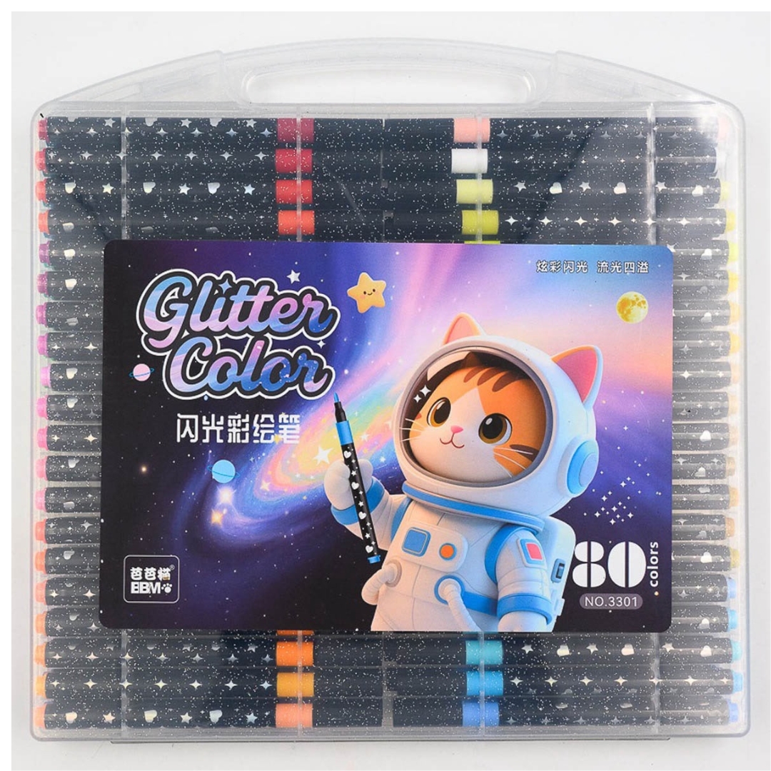 Art markers designed with shimmering glitter-infused ink