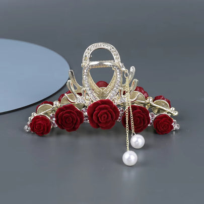 RoyalRose Crystal Hair Claw Clip 🌹✨ | Elegant Floral Gold Finish Statement Clip