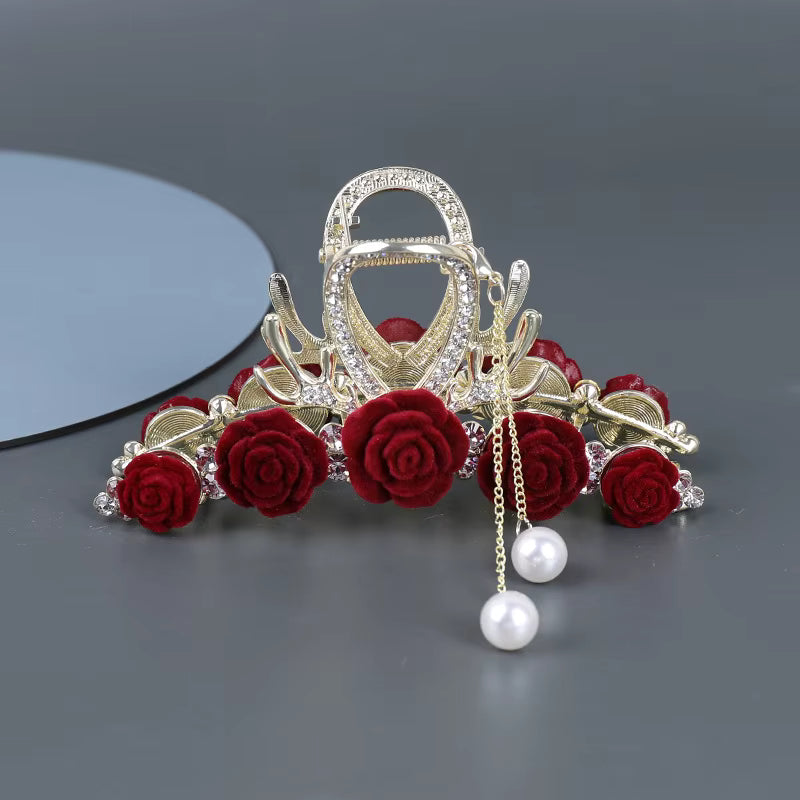 RoyalRose Crystal Hair Claw Clip 🌹✨ | Elegant Floral Gold Finish Statement Clip