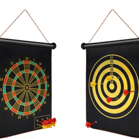 2 in 1 Magnetic Dart Board Game with 4 Magnetic Darts – Roll-Up Edition(Front & Back) | KidsBestie