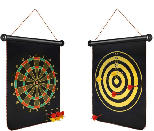 2 in 1 Magnetic Dart Board Game with 4 Magnetic Darts – Roll-Up Edition(Front & Back) | KidsBestie