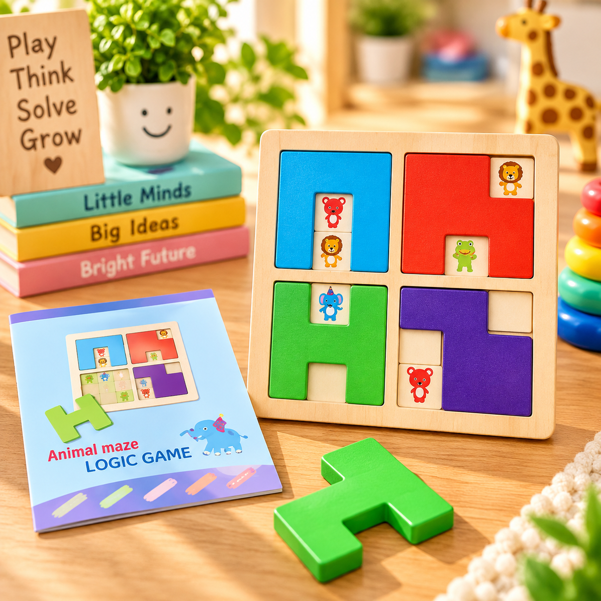 Wooden Animal Hide & Seek Logic Game – Colour Matching & Problem-Solving Puzzle for Kids