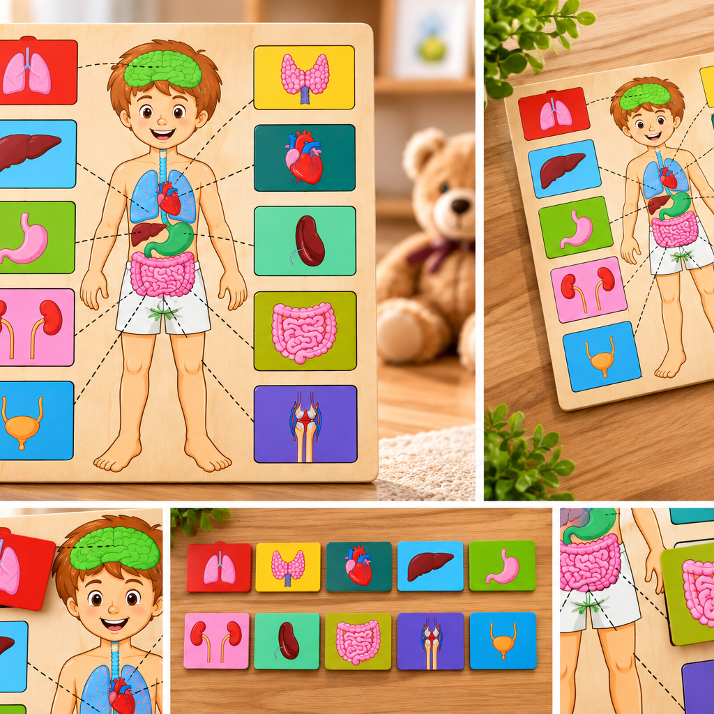 Wooden Human Body Internal Organs Learning Puzzle for Kids – Anatomy & Body Parts Educational Puzzle