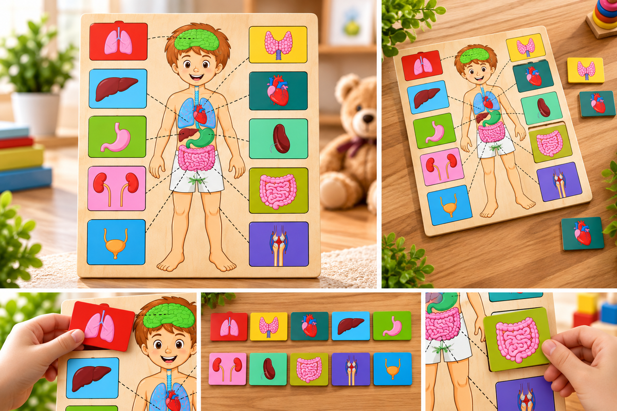 Wooden Human Body Internal Organs Learning Puzzle for Kids – Anatomy & Body Parts Educational Puzzle