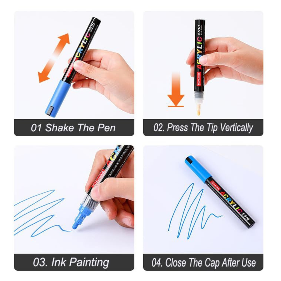 Shake the pen and press the tip and start painting