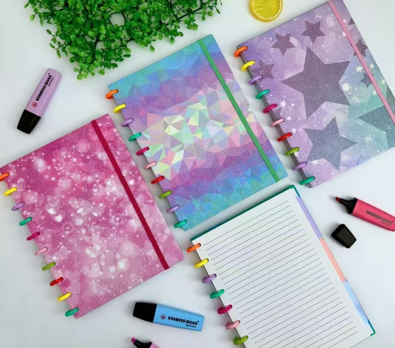 🌈✨ Cute Glitter Galaxy Theme Notebook | Disc-Bound Aesthetic Journal – Random Colour (1 Pc) ✨