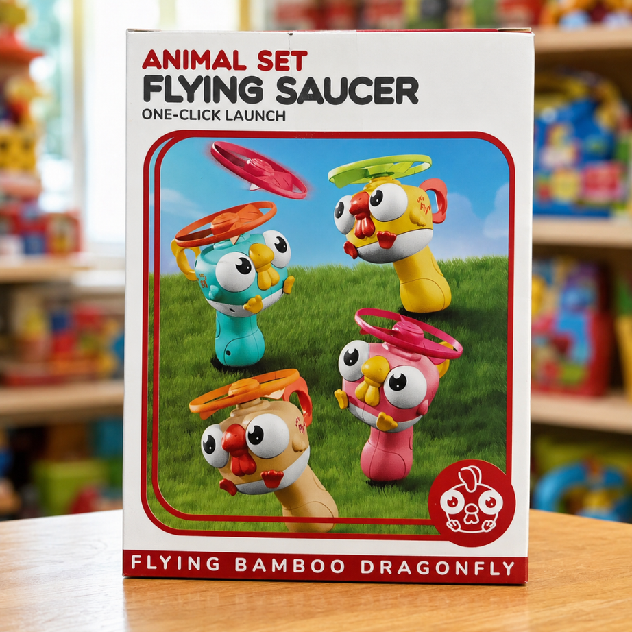 Cartoon style animal figures designed to launch matching spinner discs