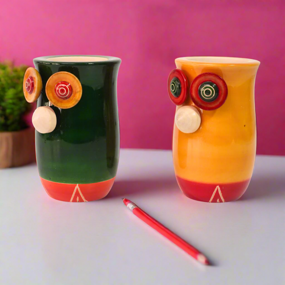 Kidsbestie-Wooden Owl Pen Stand, Pencil Holders