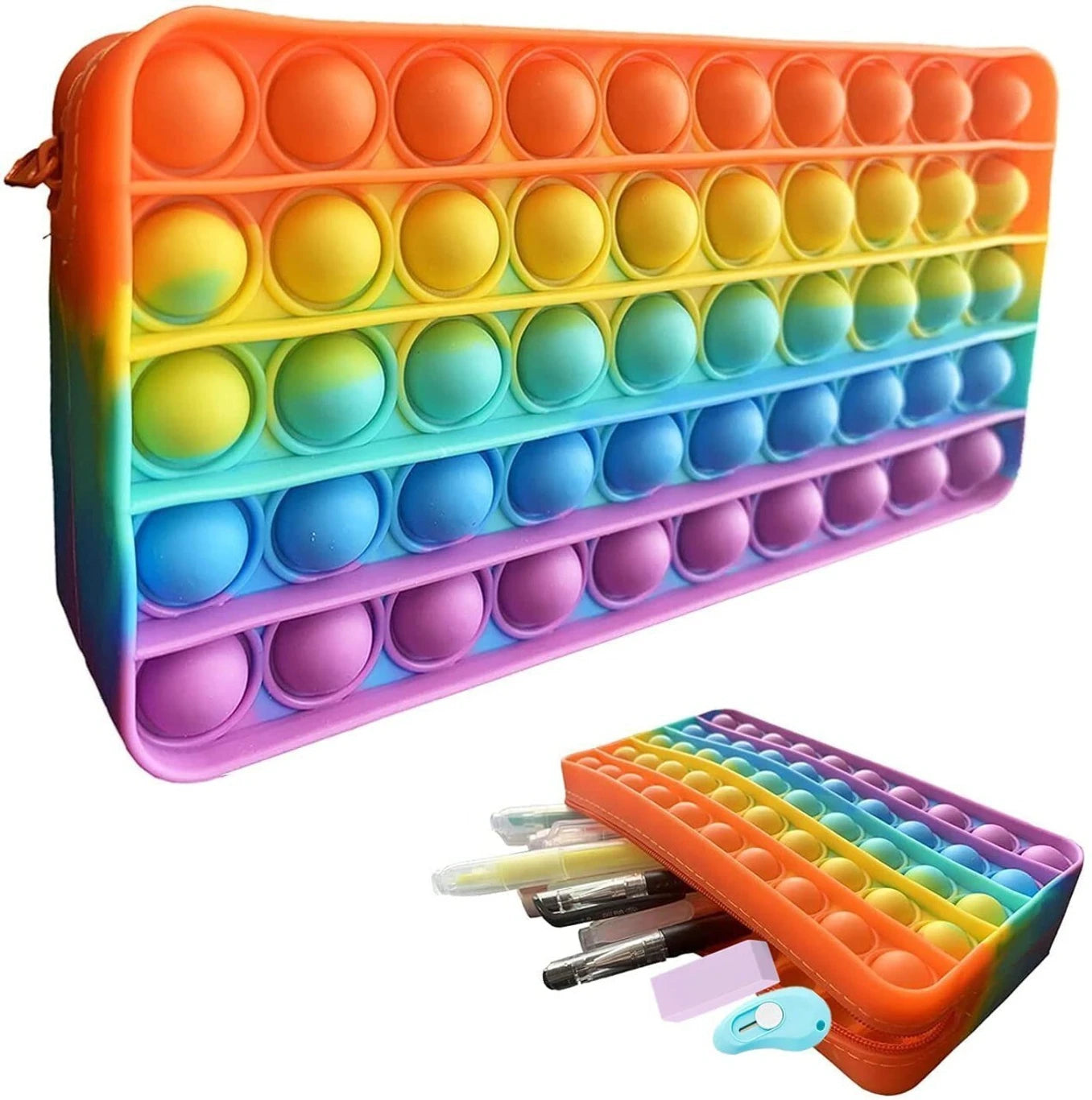 ✏️🌈 Pop It Pencil Case – Fun Stress-Relief Silicone Pencil Pouch for Kids
