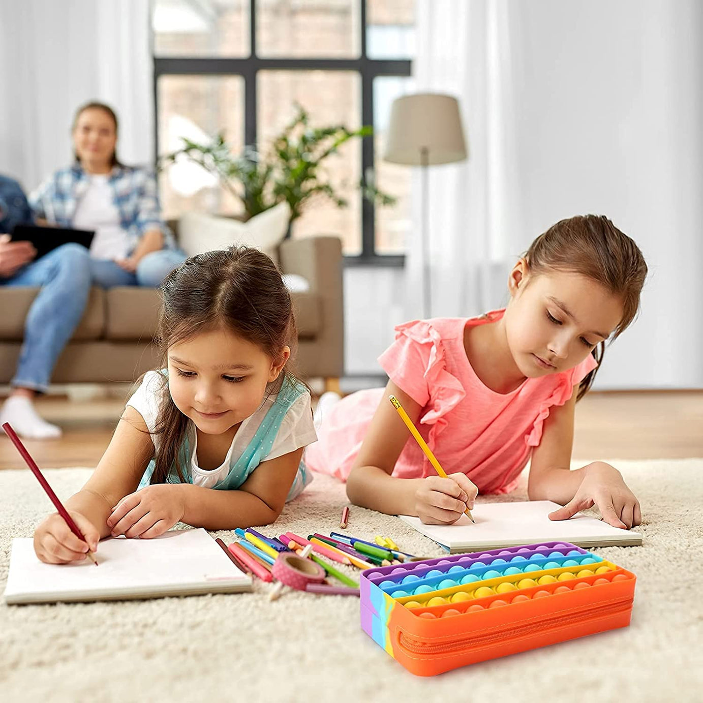 ✏️🌈 Pop It Pencil Case – Fun Stress-Relief Silicone Pencil Pouch for Kids