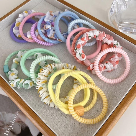 pastel colored hair tie set and scrunchie set