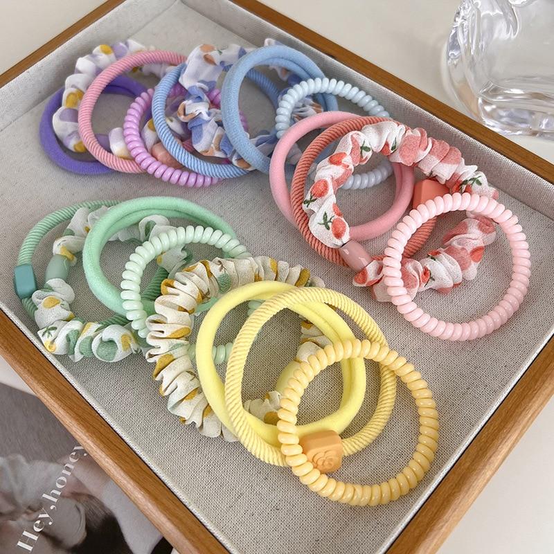 pastel colored hair tie set and scrunchie set