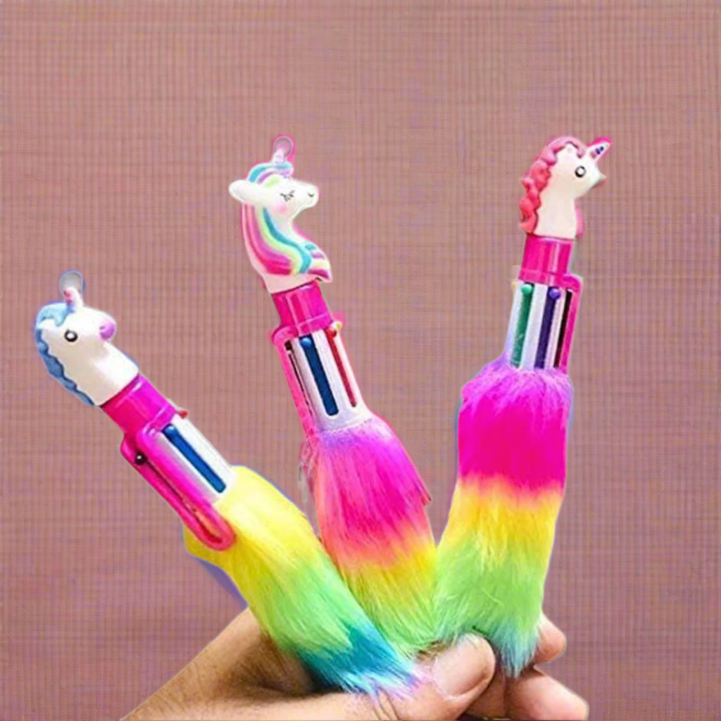 Kidsbestie-Unicorn fur ball point color pen for kids