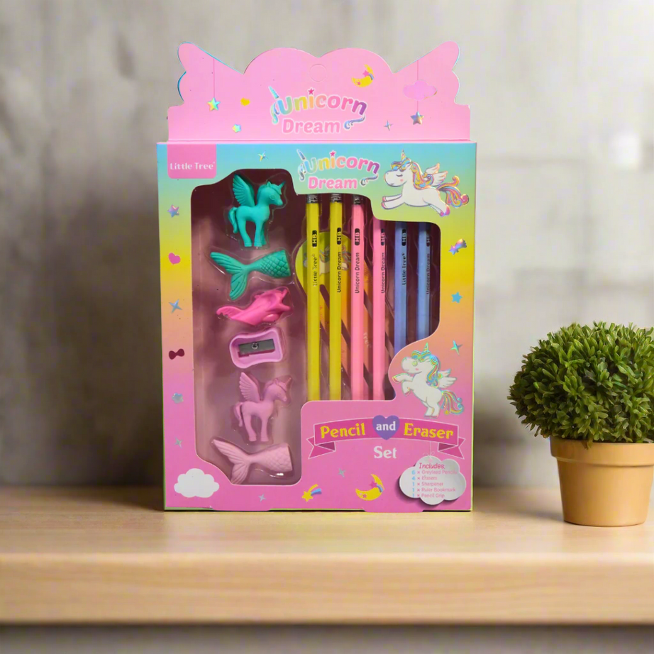 Kidsbestie-Unicorn Pencil & Eraser Set for Kids