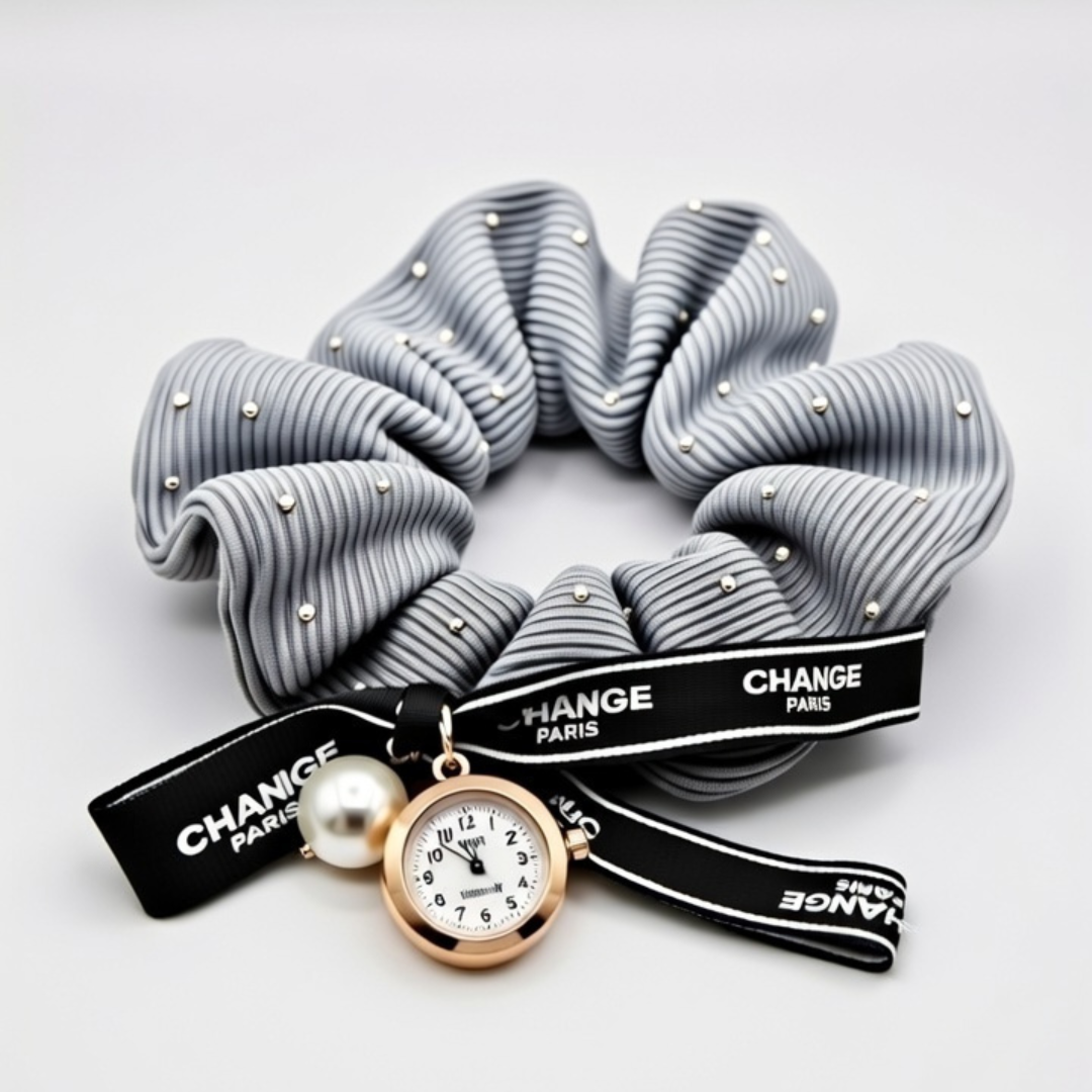 Elegant Scrunchie Wrist Watch with Pearl Charm | Birthday Gift