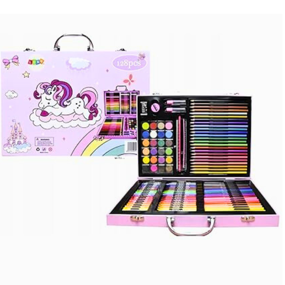 128 Pcs Unicorn Theme Drawing & Painting Kit | Complete Art Set for Kids