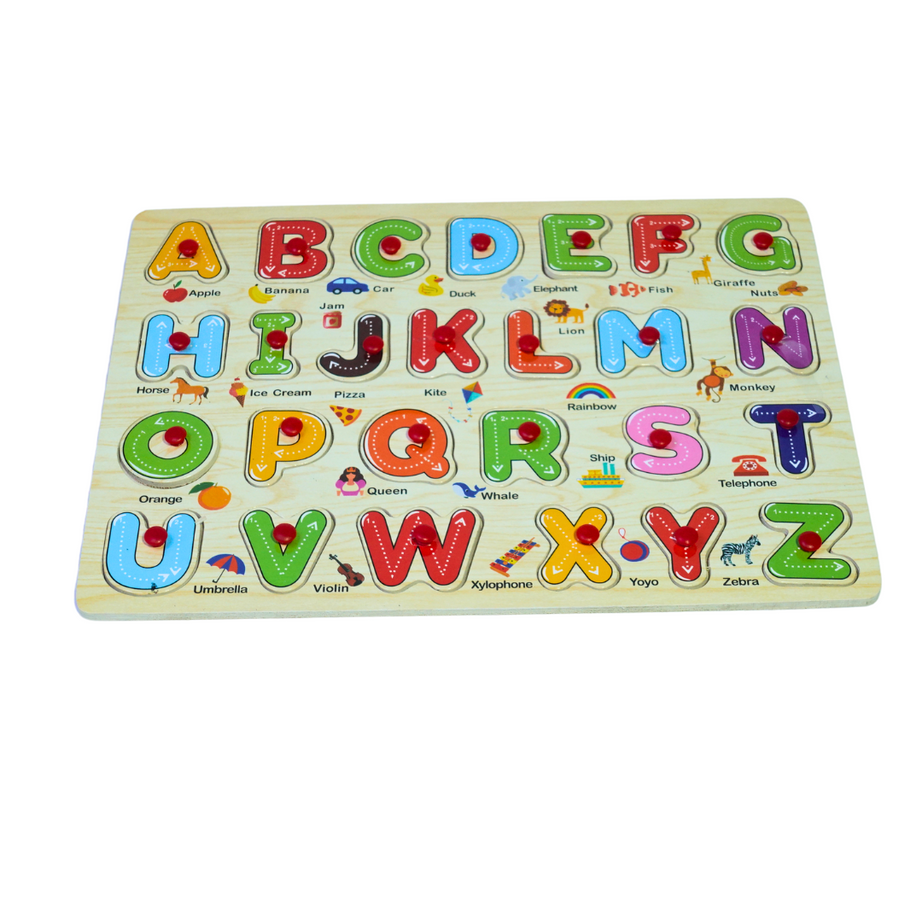 Wooden ABC with Pictures, Name & Pins for kids-1, 30*22Cm