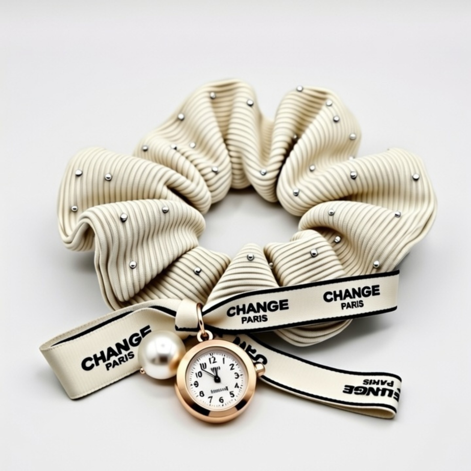 Elegant Scrunchie Wrist Watch with Pearl Charm | Birthday Gift