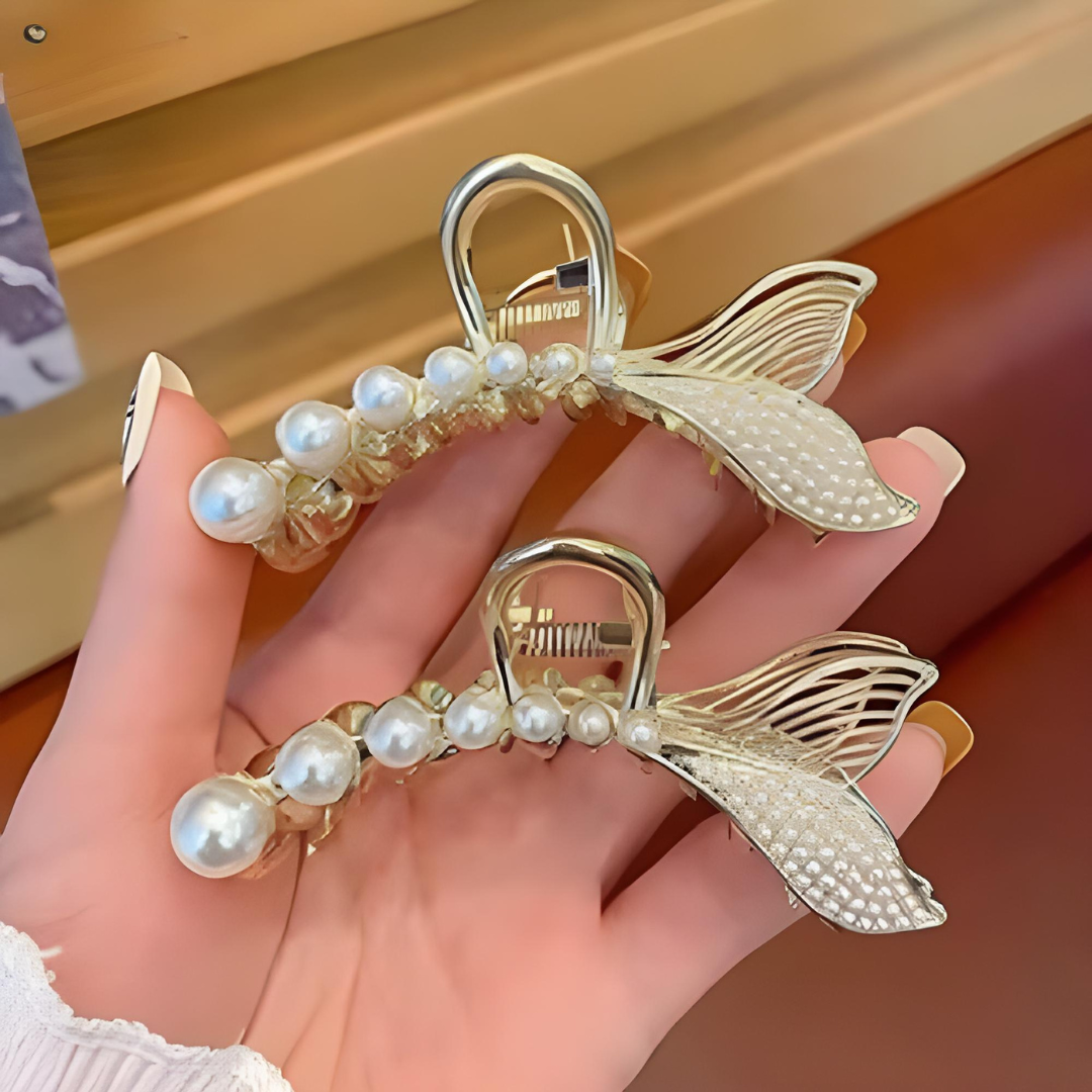 ✨ Cute Mermaid Tail Metal Hair Clip with Pearls | KidsBestie