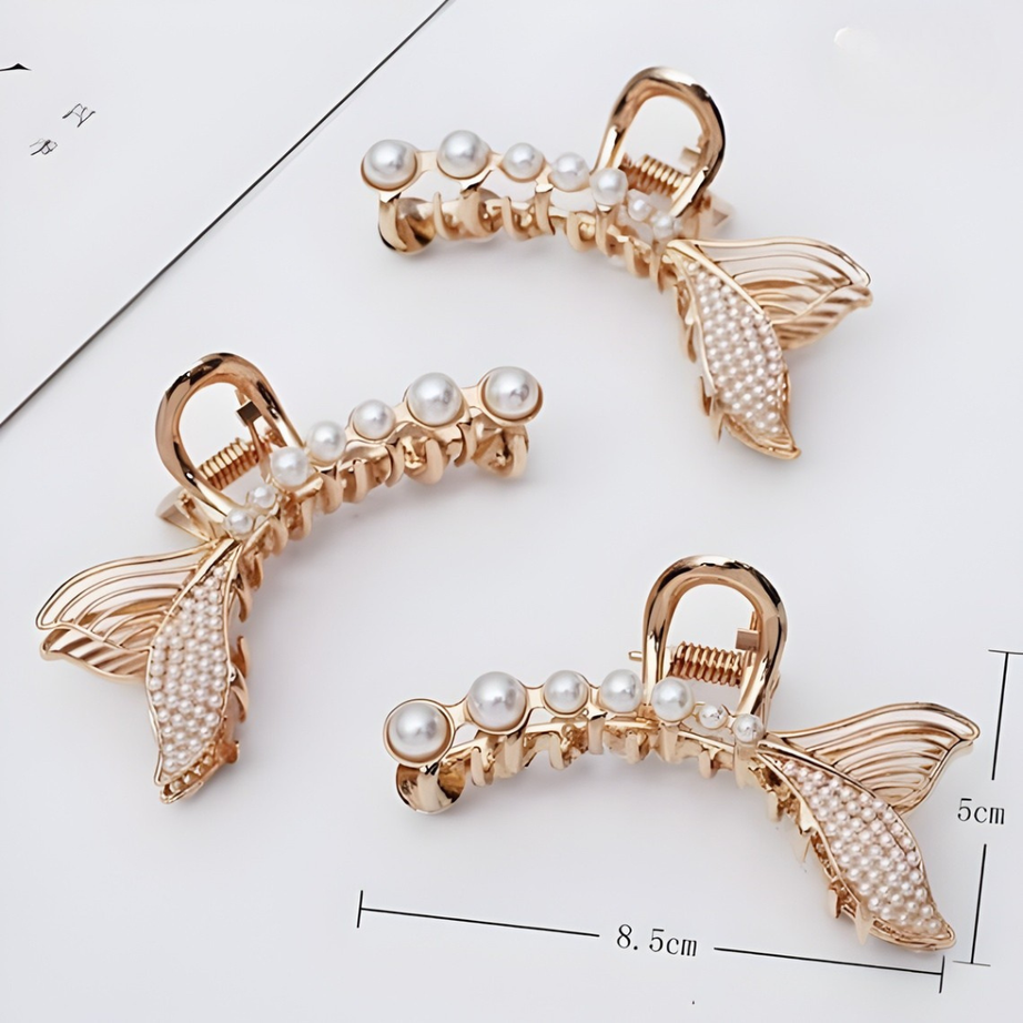 ✨ Cute Mermaid Tail Metal Hair Clip with Pearls | KidsBestie