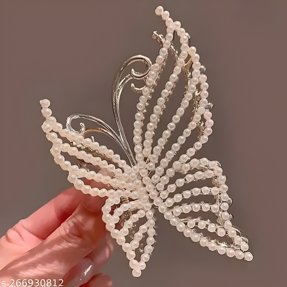 Elegant Pearl-Studded Butterfly Hair Claw Clip (Premium) | Kidsbestie