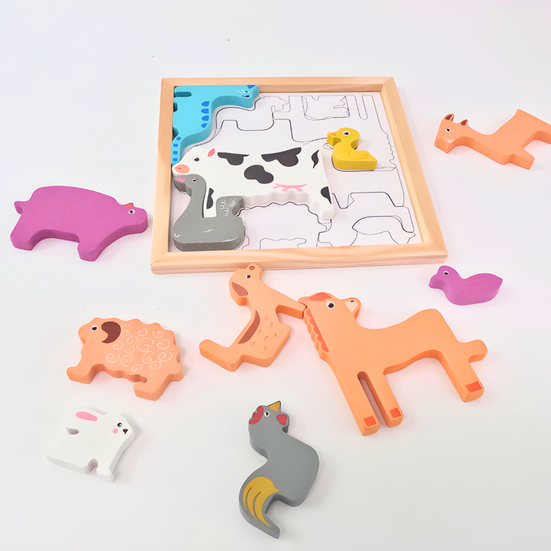 Wooden Stacking Sorting Jigsaw Puzzle Animal Puzzle(Square) for Kids Montessori Knowledgeable Toys for Boys and Girls