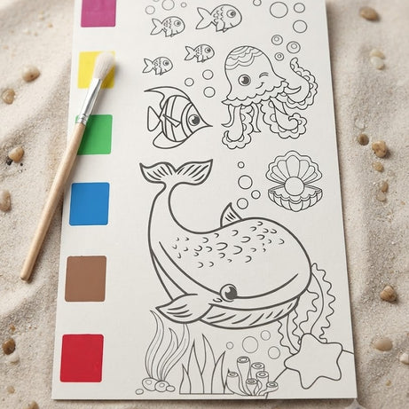 Underwater World Theme Kids Watercolor Coloring Book with Built-in Paint Palette