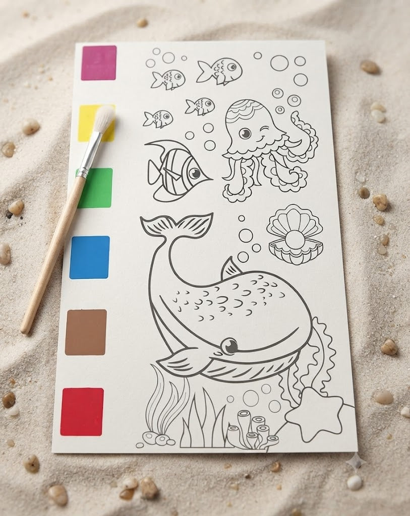 Underwater World Theme Kids Watercolor Coloring Book with Built-in Paint Palette