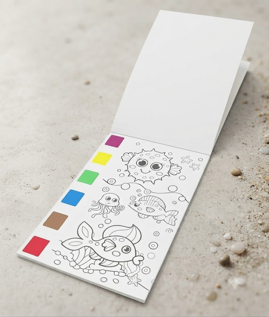 Underwater World Theme Kids Watercolor Coloring Book with Built-in Paint Palette
