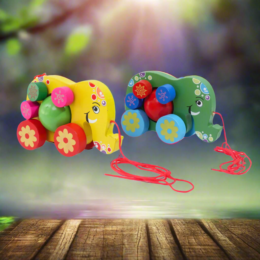 Kidsbestie-Walk-A-Long Wooden Pull Along Toy Elephant-1