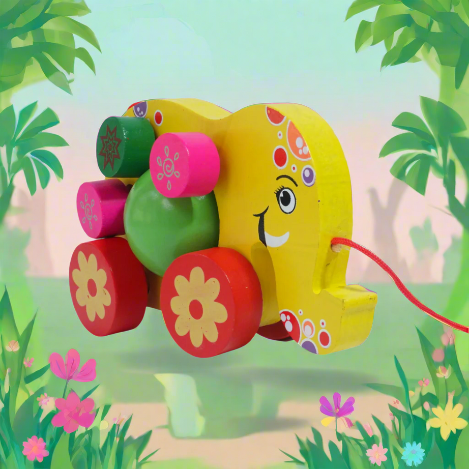 Kidsbestie-Walk-A-Long Wooden Pull Along Toy Elephant-1