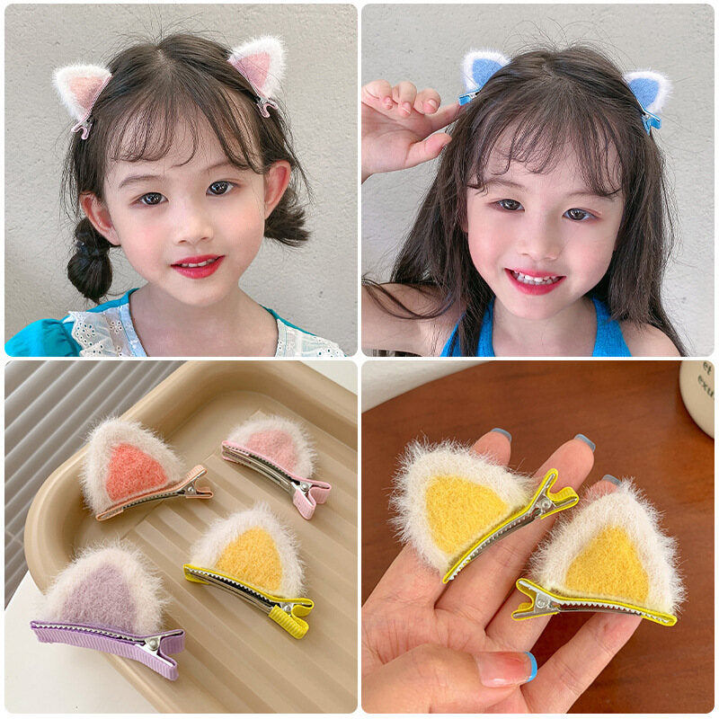🐱 Cute Fluffy Cat Ear Hair Clips for Kids | Soft Fur Snap Clips – KidsBestie - 1 pair (Random colour)