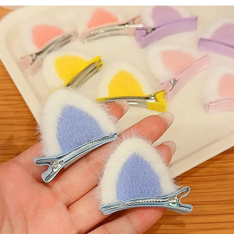 🐱 Cute Fluffy Cat Ear Hair Clips for Kids | Soft Fur Snap Clips – KidsBestie - 1 pair (Random colour)