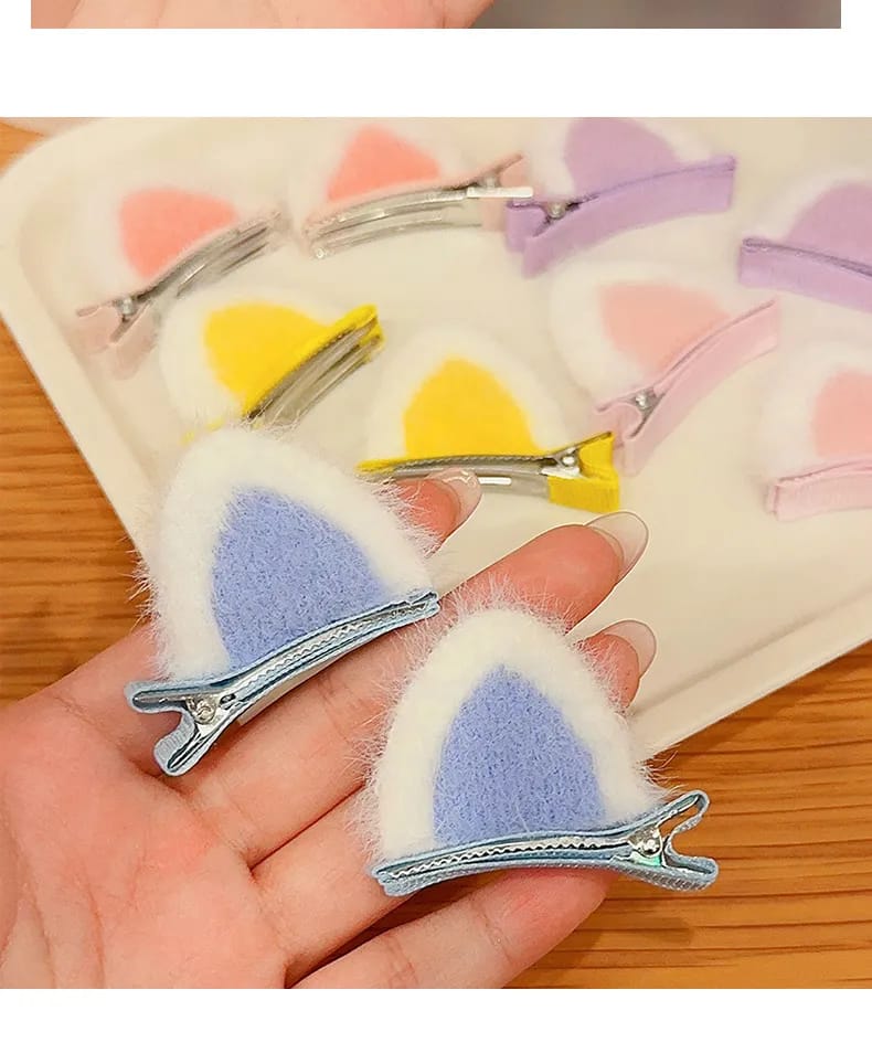 🐱 Cute Fluffy Cat Ear Hair Clips for Kids | Soft Fur Snap Clips – KidsBestie - 1 pair (Random colour)