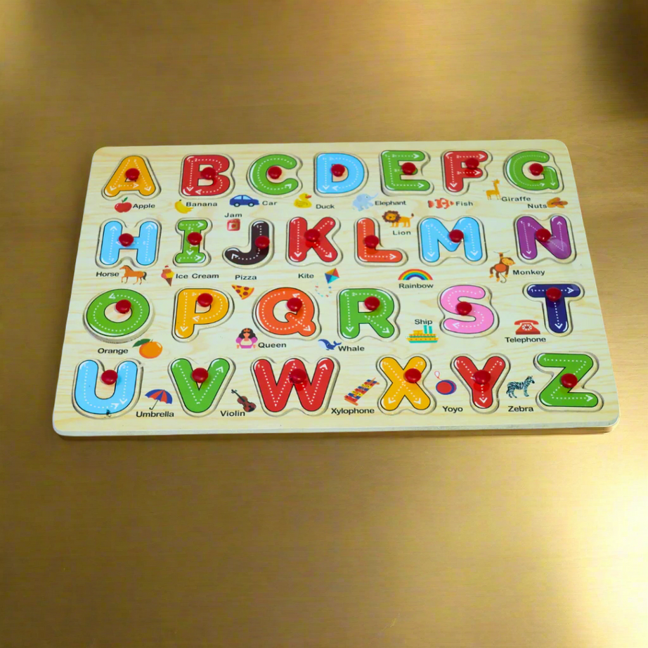 Kidsbestie-Wooden ABC with Pictures, Name & Pins for kids