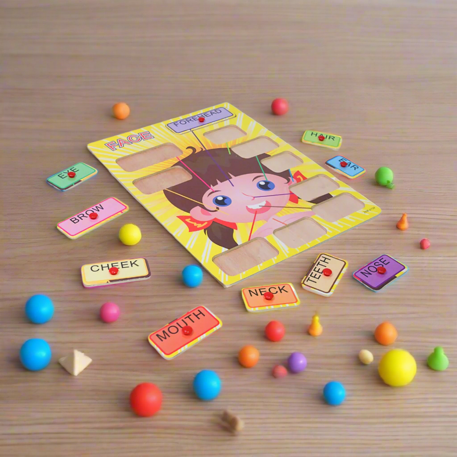 Kidsbestie-Wooden Face Parts Puzzle with Knobs for Kids