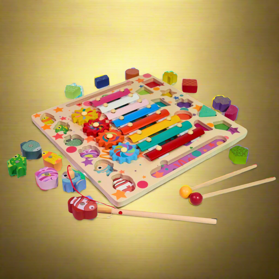 Kidsbestie-Wooden Montessori Learning Board, Funny Fishing Games for Children