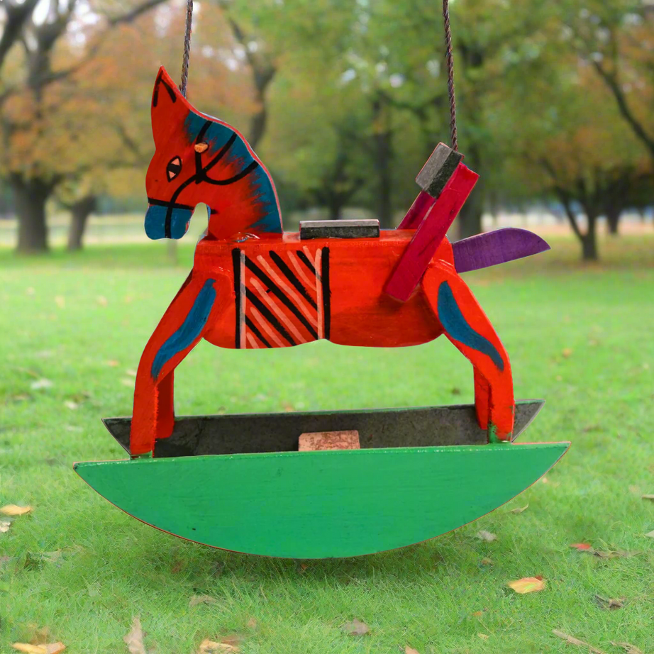 Kidsbestie-Wooden Standing Swing Horse for Home Decor
