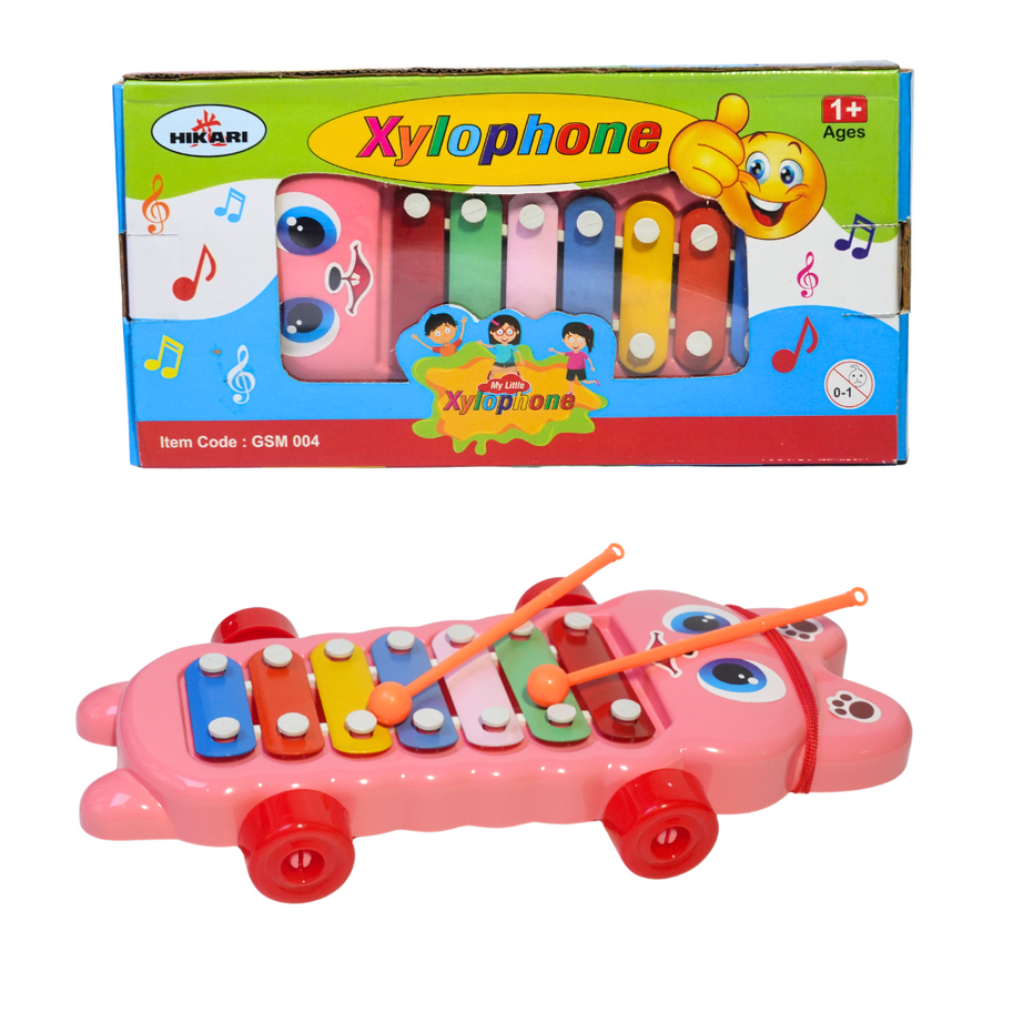 Kidsbestie-Xylophone Musical Toy with wheels-1, with 7 Notes, Multicolour, 3+, 1 Xylophone, 2 Sticks