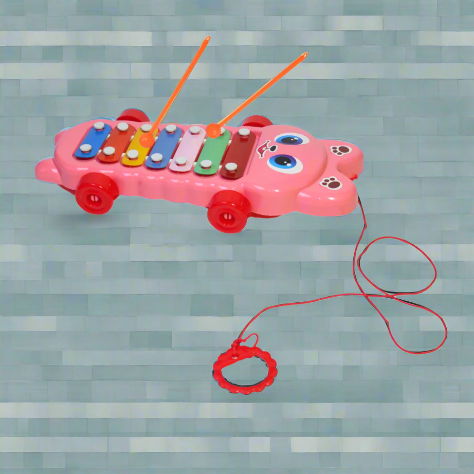 Kidsbestie-Xylophone Musical Toy with wheels-1, with 7 Notes, Multicolour, 3+, 1 Xylophone, 2 Sticks